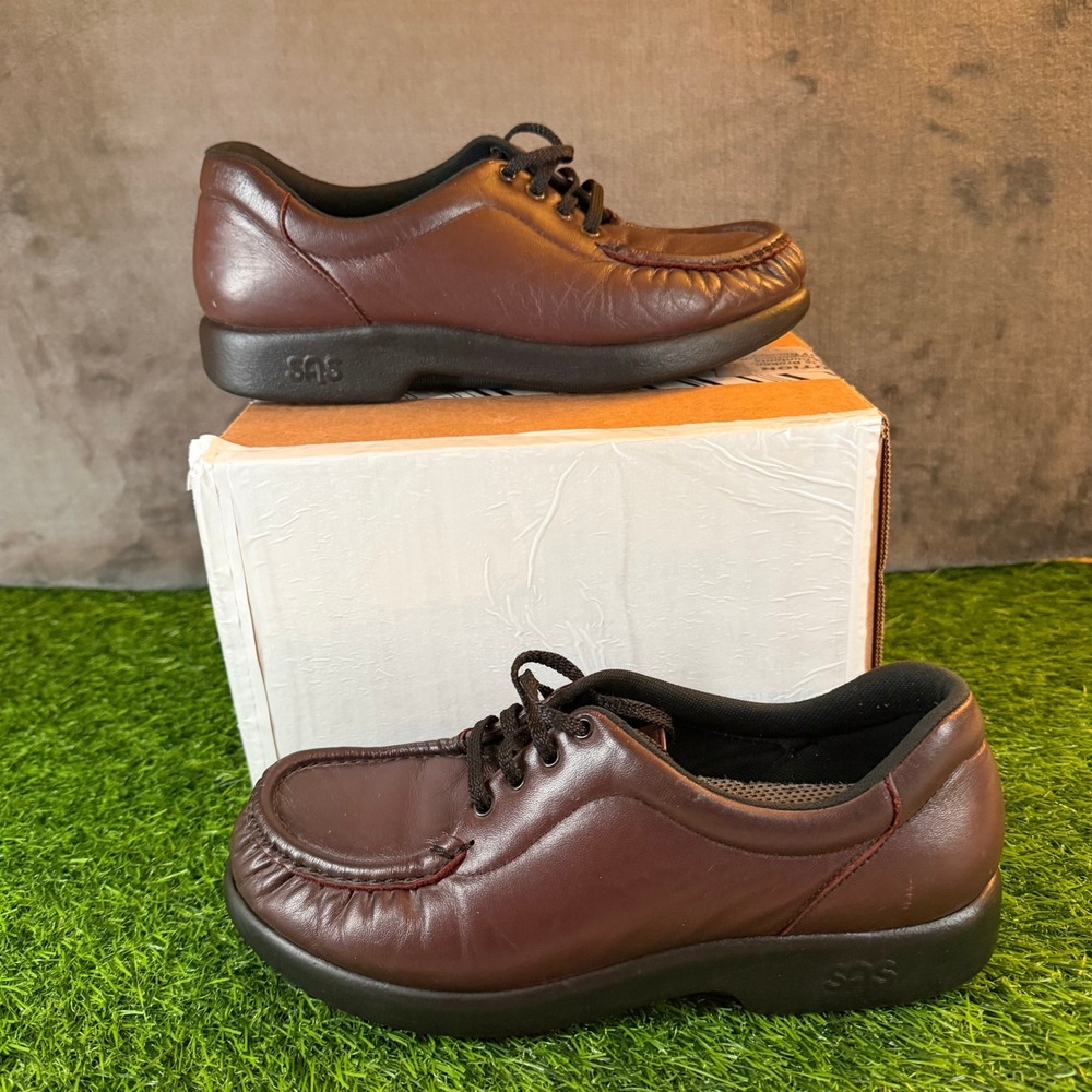SAS Shoes Take Time Antique Burgundy Leather Lace Up Comfort Loafers Womens 8 M